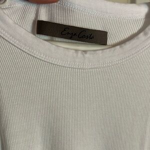 ENZA COSTA Silk Rib Cropped Long Sleeve Crew in White.